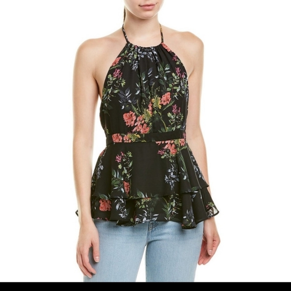 NWT PARKER Keyhole Halter Backless Blouse Floral - Picture 1 of 11